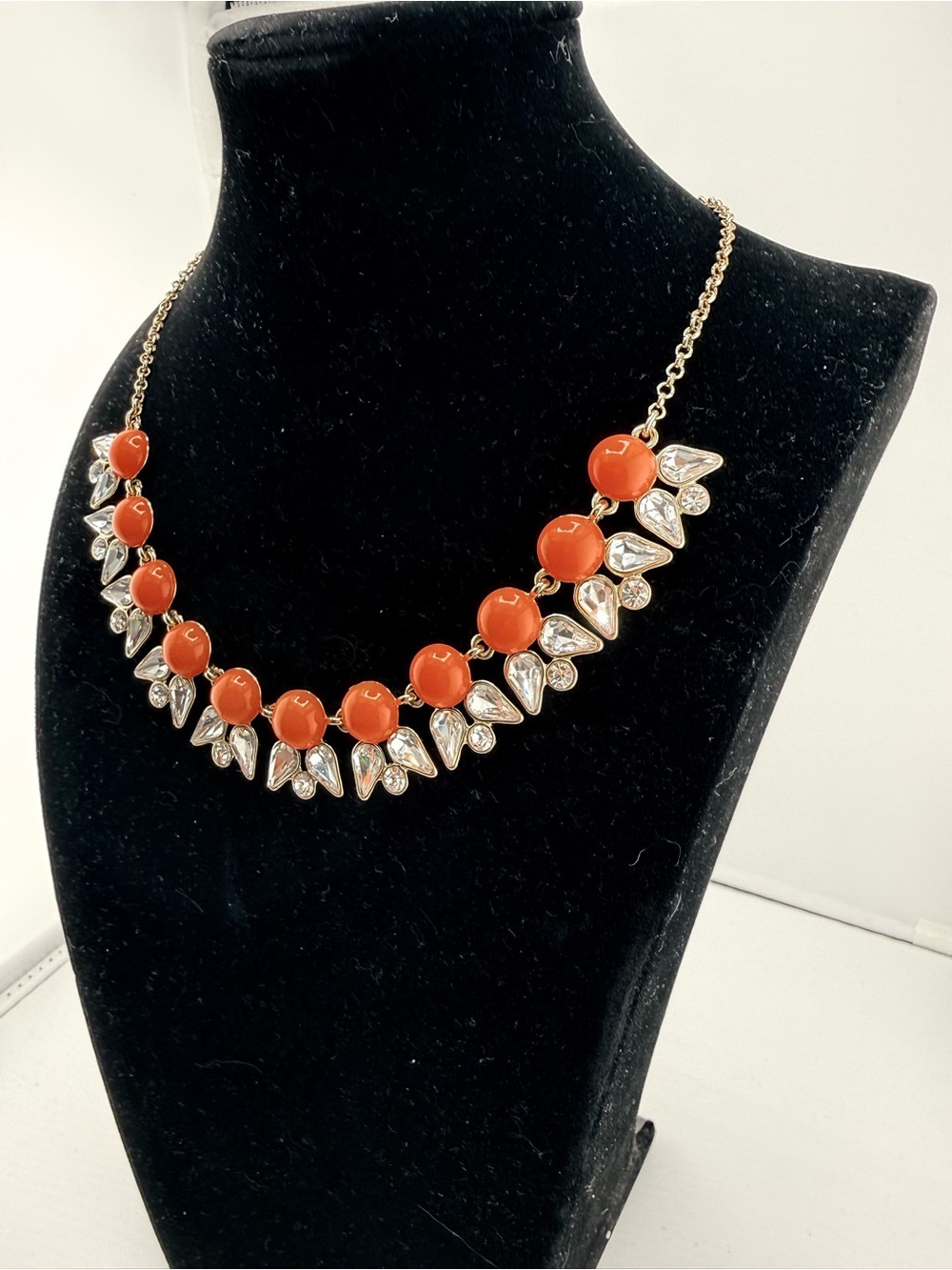 J. Crew Gold Chain Statement Necklace with Coral Red Beads - Picture 2 of 9